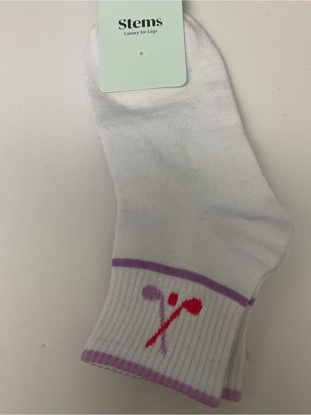 STEMS WOMENS COTTON ANKLE SOCKS GOLF PATTERN WHITE WITH MAUVE OS NWT